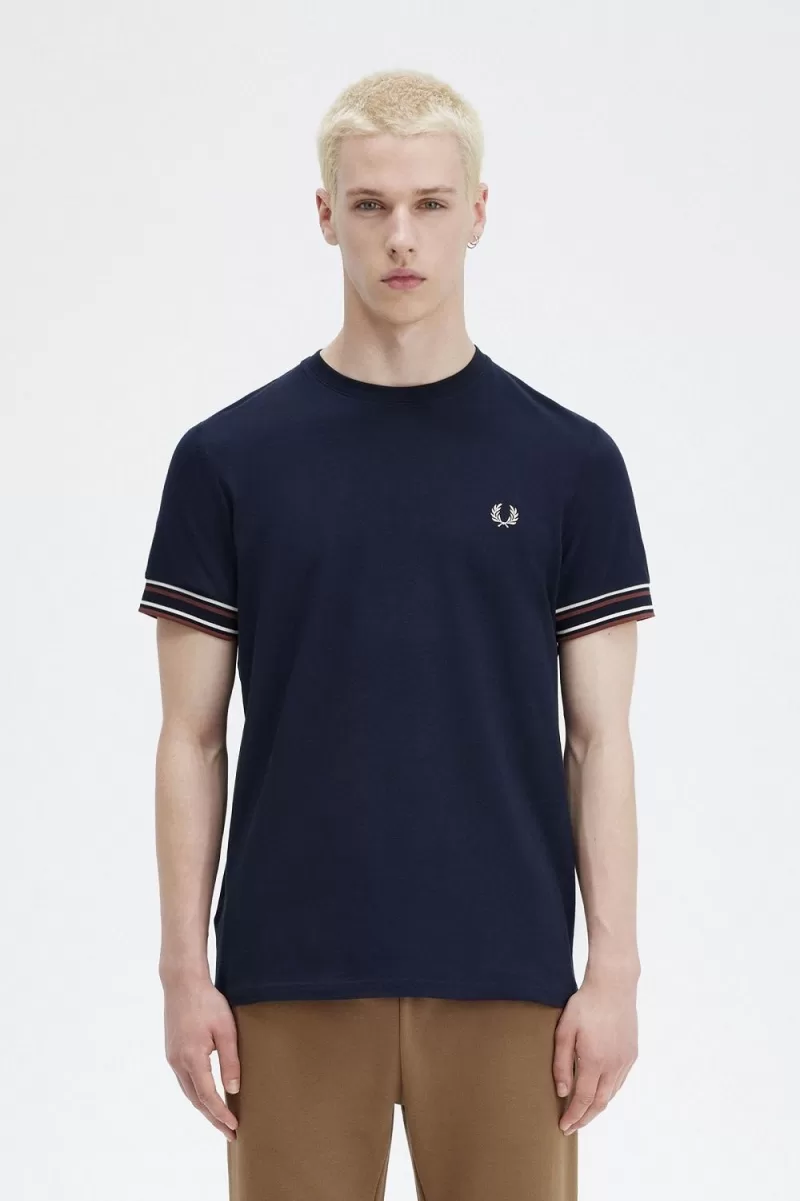Fred Perry Bold Tipped Pique Mens T Shirt Navy MSXPC6281 - Fred Perry Bold Tipped Piqué Men's T-Shirt Navy | MSXPC6281
