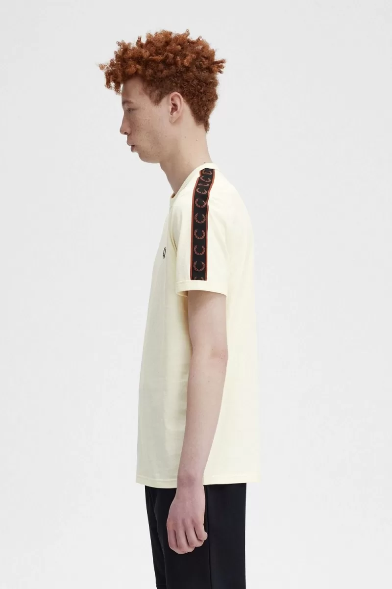 Fred Perry Contrast Tape Ringer Mens T Shirt Beige Whisky Brown DPZGL2906 1 - Fred Perry Contrast Tape Ringer Men's T-Shirt Beige Whisky Brown | DPZGL2906