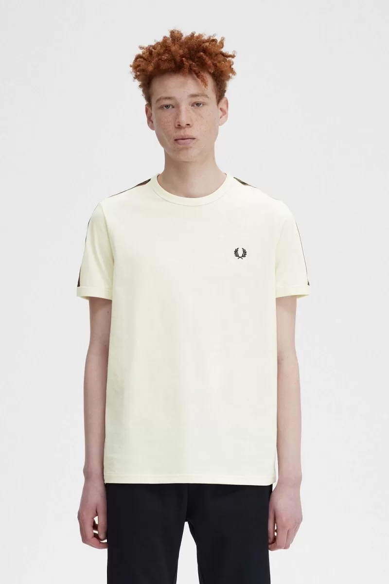 Fred Perry Contrast Tape Ringer Mens T Shirt Beige Whisky Brown DPZGL2906 - Fred Perry Contrast Tape Ringer Men's T-Shirt Beige Whisky Brown | DPZGL2906