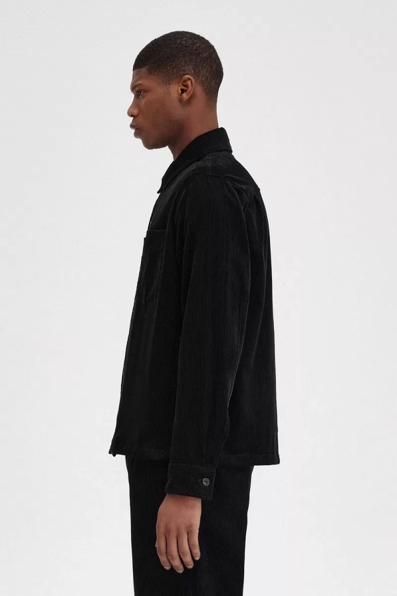Fred Perry Cord Mens Shirt Black ZLURK1798 1 - Fred Perry Cord Men's Shirt Black | ZLURK1798