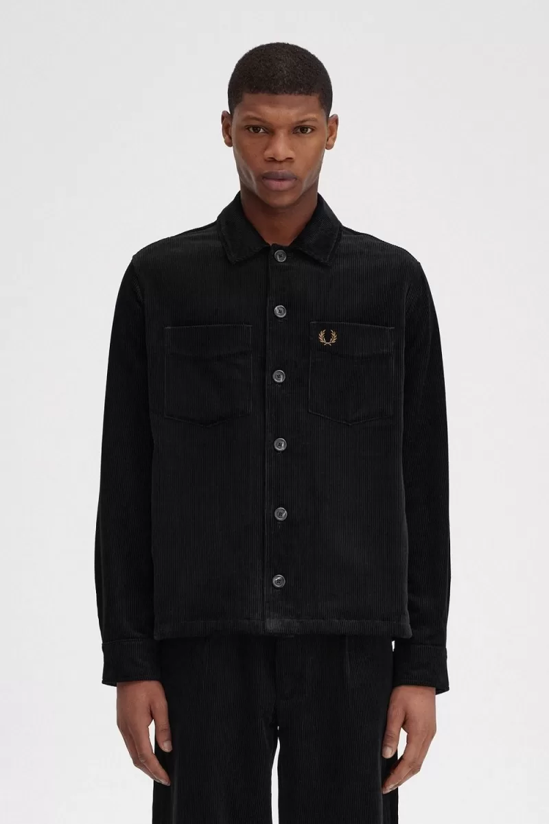 Fred Perry Cord Mens Shirt Black ZLURK1798 - Fred Perry Cord Men's Shirt Black | ZLURK1798