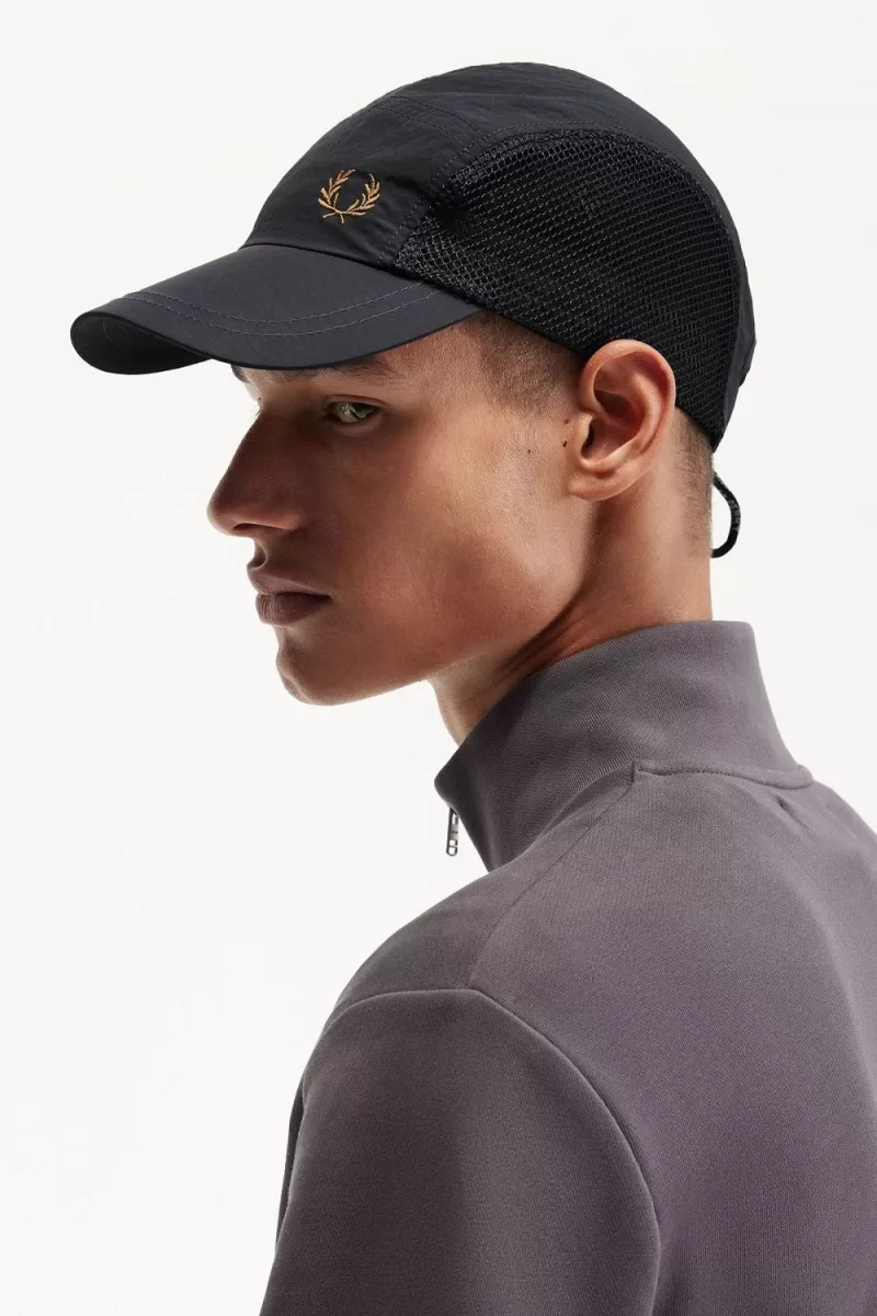 Fred Perry Crinkle Nylon Mesh Mens Caps Anchor Grey IUSKZ4521 - Fred Perry Crinkle Nylon Mesh Men's Caps Anchor Grey | IUSKZ4521