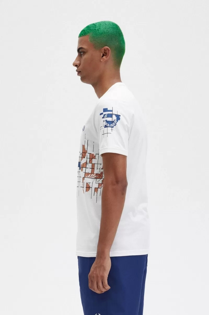 Fred Perry Grid Print Mens T Shirt Snow White NCOWG1024 1 - Fred Perry Grid Print Men's T-Shirt Snow White | NCOWG1024
