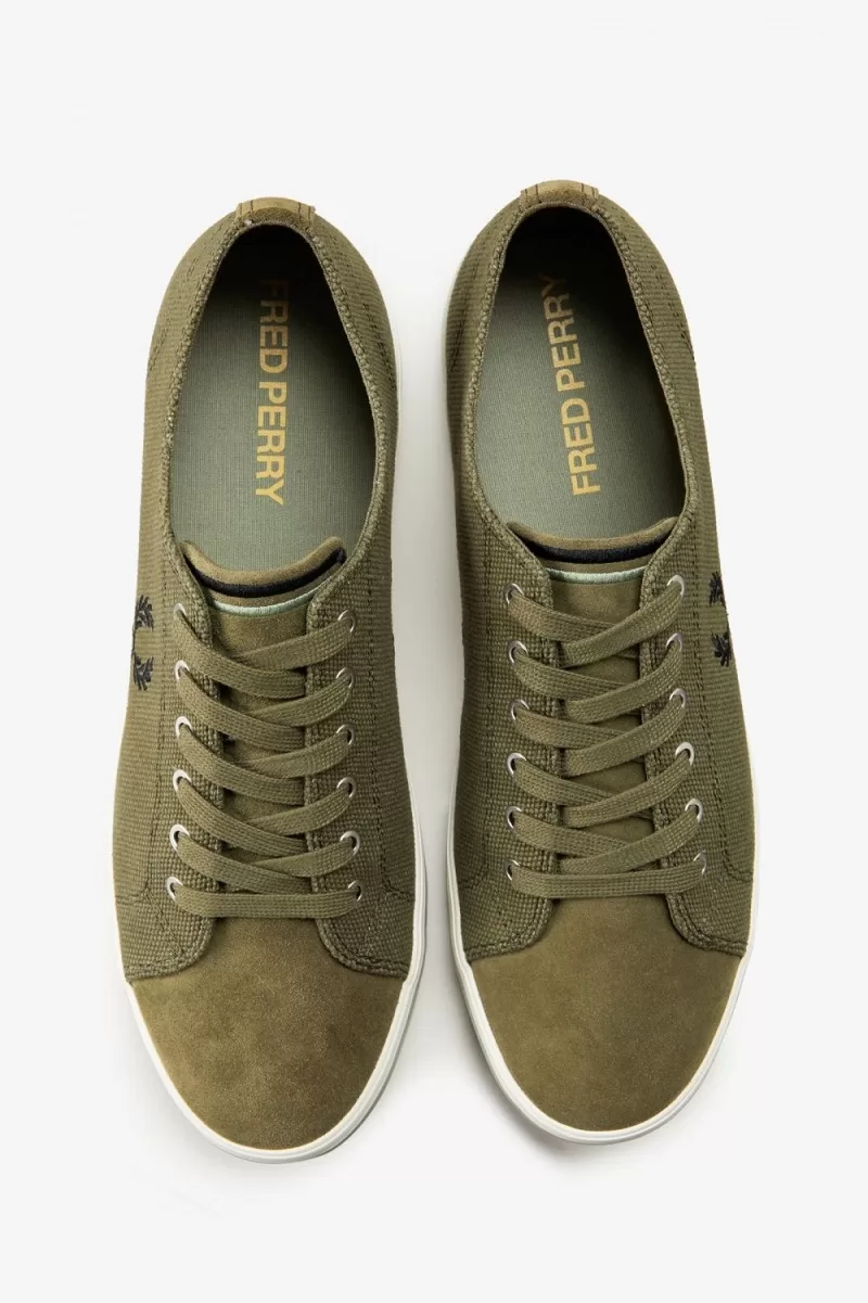 Fred Perry Kingston Mens Plimsolls Uniform Green HBNQF3089 1 - Fred Perry Kingston Men's Plimsolls Uniform Green | HBNQF3089