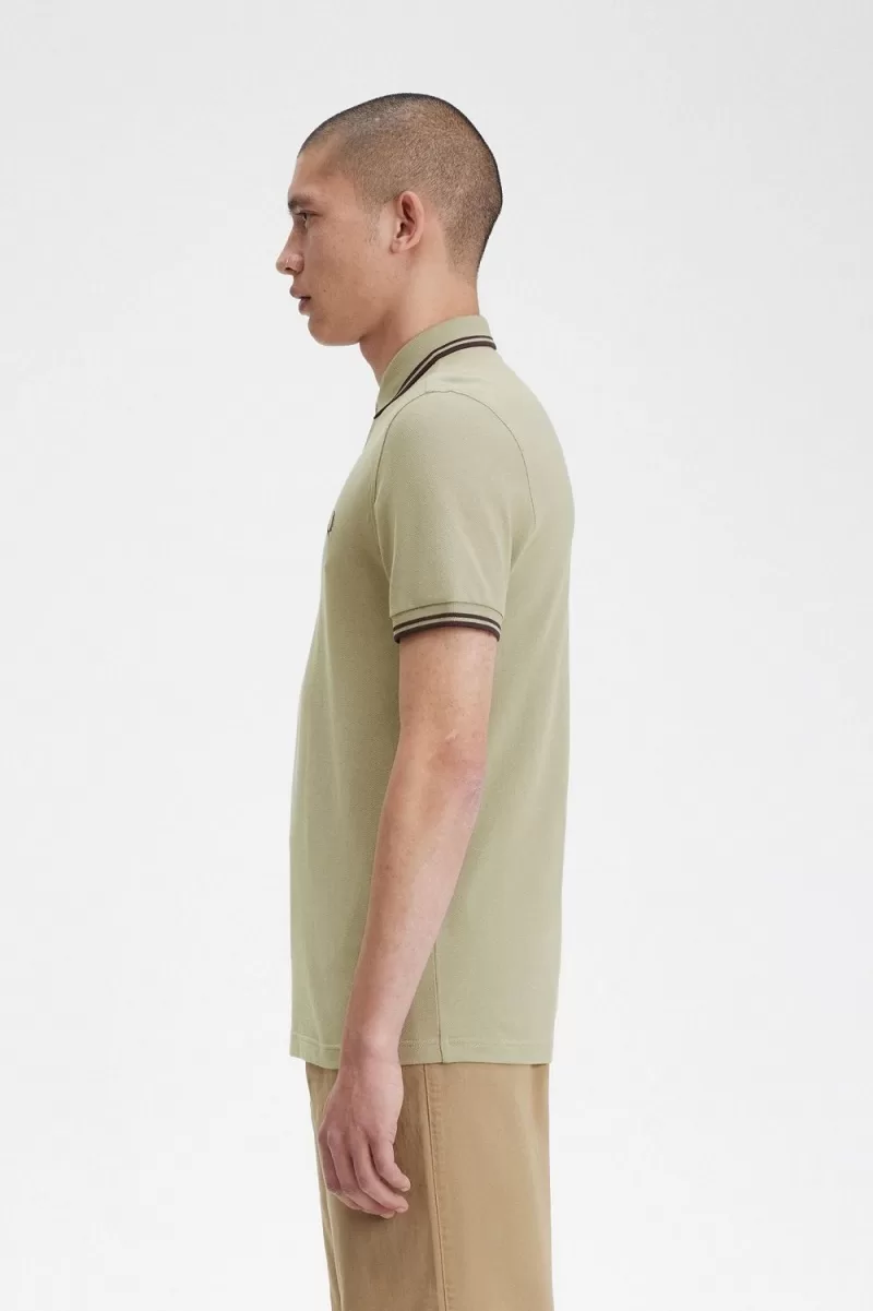 Fred Perry M3600 Mens Shirt Warm Grey Dark Red CNORY2197 1 - Fred Perry M3600 Men's Shirt Warm Grey Dark Red | CNORY2197
