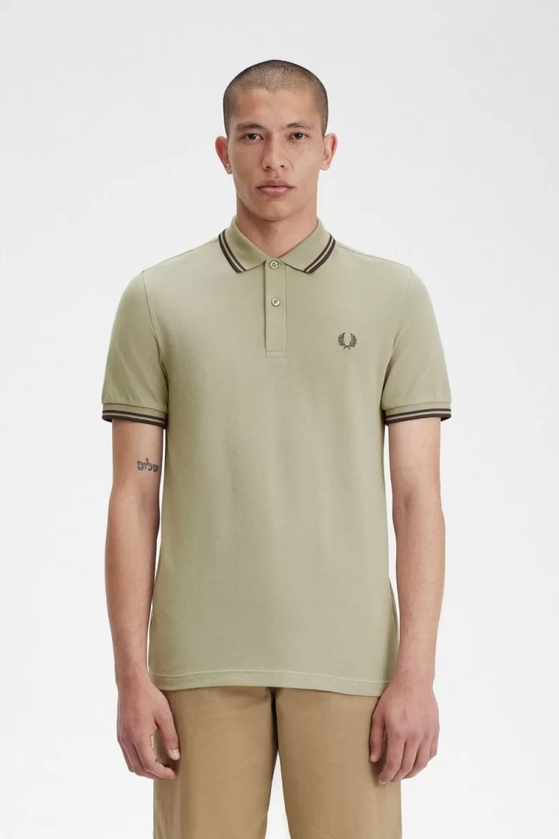 Fred Perry M3600 Mens Shirt Warm Grey Dark Red CNORY2197 - Fred Perry M3600 Men's Shirt Warm Grey Dark Red | CNORY2197