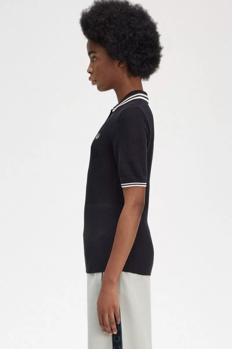 Fred Perry Open Knitted Womens Shirt Black JNCRH0821 1 - Fred Perry Open-Knitted Women's Shirt Black | JNCRH0821