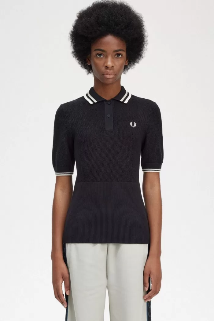 Fred Perry Open-Knitted Women’s Shirt Black | JNCRH0821