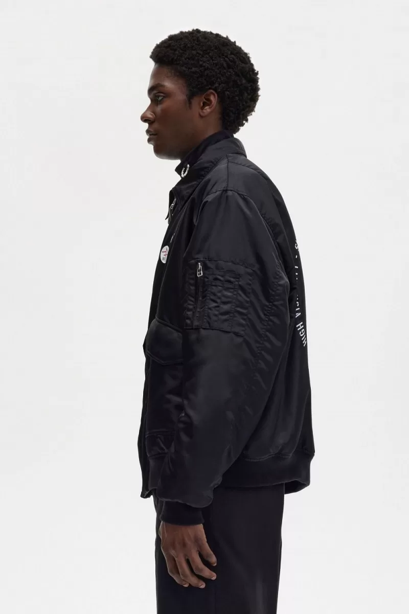 Fred Perry Printed Flight Mens Jackets Black TCFGD3802 1 - Fred Perry Printed Flight Men's Jackets Black | TCFGD3802