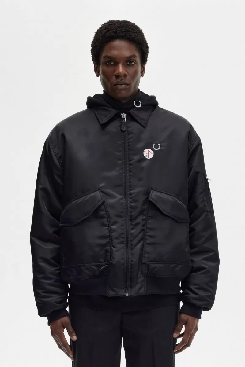 Fred Perry Printed Flight Mens Jackets Black TCFGD3802 - Fred Perry Printed Flight Men's Jackets Black | TCFGD3802