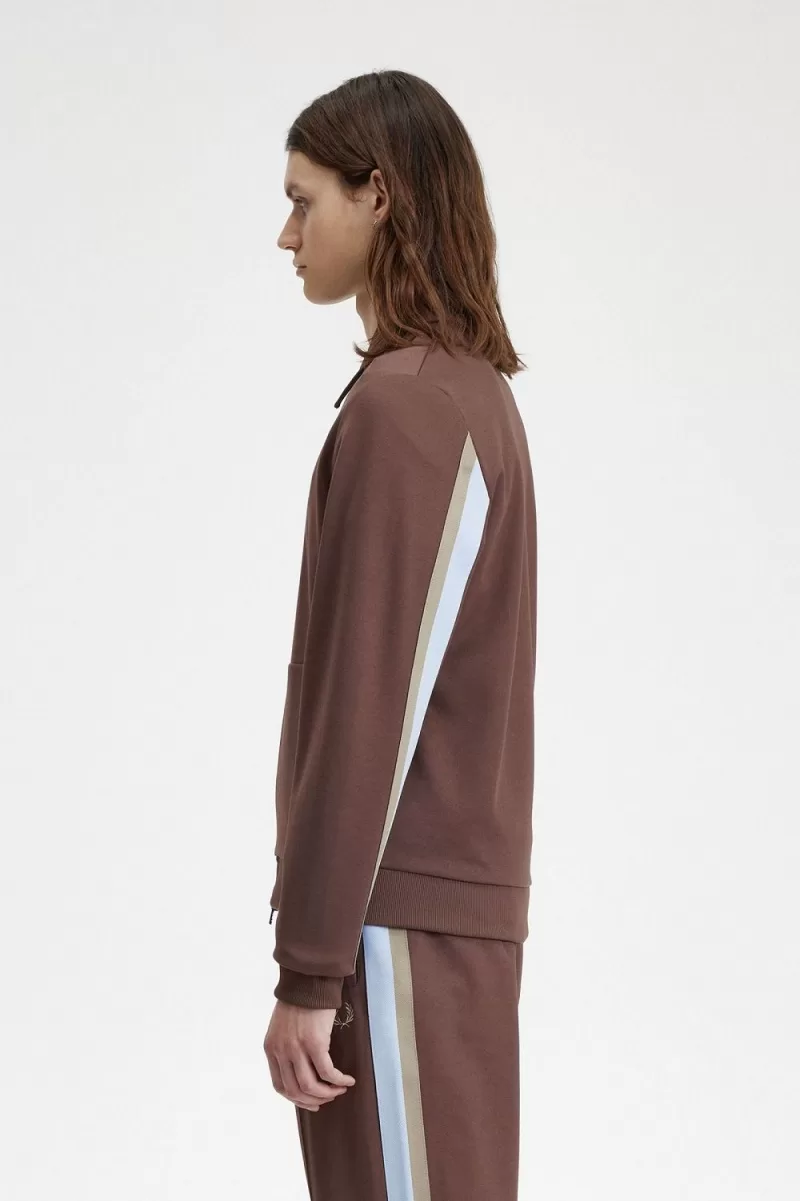 Fred Perry Tape Detail Collared Mens Track Jackets Dark Red URYKF9037 1 - Fred Perry Tape Detail Collared Men's Track Jackets Dark Red | URYKF9037