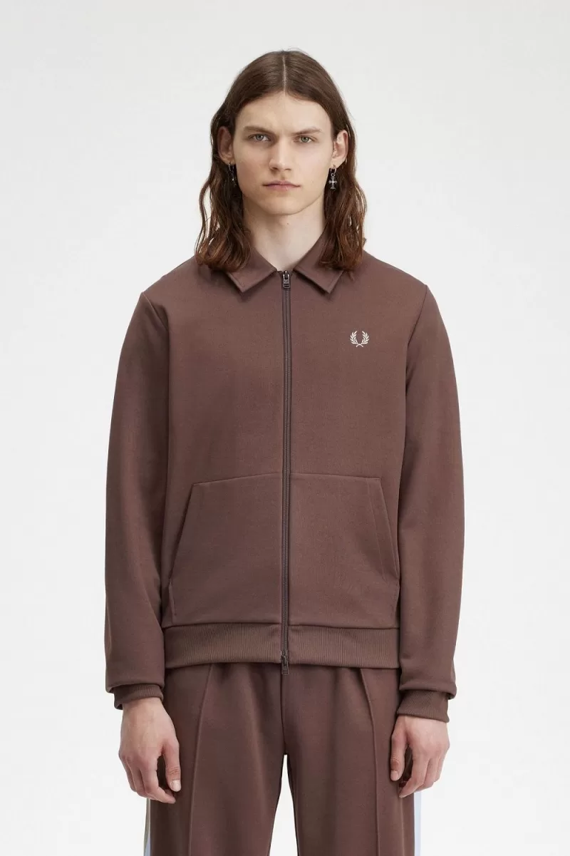Fred Perry Tape Detail Collared Mens Track Jackets Dark Red URYKF9037 - Fred Perry Tape Detail Collared Men's Track Jackets Dark Red | URYKF9037