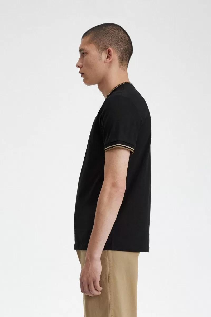 Fred Perry Twin Tipped Mens T Shirt Black Green Brown JLIVD0639 1 - Fred Perry Twin Tipped Men's T-Shirt Black Green Brown | JLIVD0639